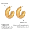 Detail view of gold C-shape stainless steel earrings with 3.0cm size and weight specs - Gold (YYE023074-G)
