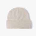 Beige ribbed knit wool beanie featuring a thick cuffed edge and soft vertical texture - Adjustable / Knitted Cuffed Style (24B064) / Beige