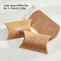 Kraft paper pillow gift boxes with gold foil pine patterns for Christmas, 20.5x12cm set - Large Pillow Box Style 3