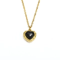 Collier cœur vintage en acier titane plaqué or 18 carats avec pendentif noir gemme - Or Zirconium Noir