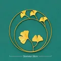 Golden metal ginkgo leaf wall decor in double circular frame with 28cm diameter - Gold - Ginkgo Leaf Double Circle