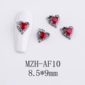 Gothic red heart nail charm with silver wings, MZH-AF10 alloy accessory 8.5x9mm - Ruby Color Heart with Wings (AF10)