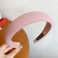 Pink wide sponge headband with ribbed knit texture and handmade label detail - Sweet Knitted Style / Pink