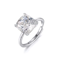 Adjustable S925 sterling silver ring with cushion-cut zircon and pavé side stones - Lzr44-p