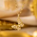 Elegant gold butterfly pendant necklace with shimmering zircon inlay on a delicate chain - Butterfly Fully Set with Zircon Necklace / Gold