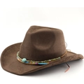 Cappello da cowboy western in finta pelle scamosciata marrone con fascia di perline - M (56-58cm) / caffè