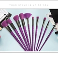 Set pennelli trucco viola a forma di corno di unicorno con impugnatura a spirale - Set da 10 Pezzi / Unicorno Viola