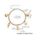 Pulsera de acero inoxidable con temática marina, dijes de circón y dimensiones detalladas - Bicolor (E193)