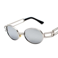 Steampunk sunglasses with silver metal frame and reflective oval lenses in retro punk style - Silver Frame White Mirror