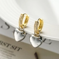 Asymmetric heart and star drop earrings with sparkling pavé crystals and silver finish - 44063-Gold Silver Heart Pendant