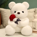 Oso de peluche blanco con rosa roja y lazo gris, regalo romántico de San Valentín - Blanco / 23CM