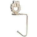Silver metal Christmas wreath fireplace hook for stockings on white background - Flower Garland / Silver