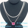 Collana a doppio strato in argento con catena snake e grumetta e ciondolo quadrato rosa - Ciondolo in Pietra Preziosa Rosa Acciaio (KN287604-GC)