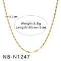 Detailed specs of 40+5cm golden twisted chain necklace with 0.3cm width and 5.8g weight - Golden Twist Chain Style (NB-N1247)