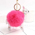 Cute alpaca plush keychain with rose red pompom and golden lobster clasp for bags - Rose Red