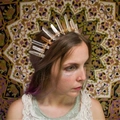 Bohemian crown featuring natural transparent and smoky crystals on metal wire headband - White Brown + Gold Wire Silver Headband