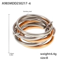 Two-tone silver and rose gold layered stainless steel ring with zircon stones - US 8 / 5-Layer Steel Rose Gold