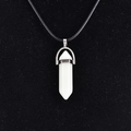 Natural white quartz point pendant necklace with black cord and silver-tone clasp - White Jade