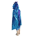 Kids blue dinosaur cape with purple fins and shiny metallic scales for Halloween party - One Size / Blue