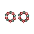 Sparkling Christmas wreath stud earrings with red and green crystals in rose gold finish - White Christmas Wreath