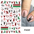 Stickers à l'eau de Noël pour ongles avec cerf à carreaux et étoiles, F800 - F800 (Feuille uniquement)