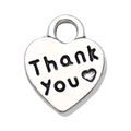 Ciondolo cuore vintage argento con incisione Thank You e piccolo simbolo del cuore - 1 Pezzo Lettera Thank You Forma di Cuore 10x13mm