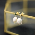 Elegant gold baroque pearl earrings featuring emerald green square-cut gemstones - White Small-12mm-Green Zirconia