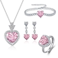 Set di gioielli con zircone a cuore rosa inclusi collana bracciale orecchini e anello - Set Rosa (Collana + Bracciale + Orecchini + Anello)