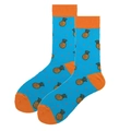 Men's blue mid-calf socks with orange heels and yellow pineapple knitted patterns - 38-46 / Sky Blue Pineapple Color Block