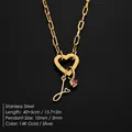 Gold-plated stainless steel heart clasp necklace with initial J and pink gemstone pendant - Letter J