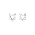 Polished S999 sterling silver stud earrings featuring a hollow fox head silhouette - Hollow Little Fox Studs