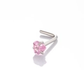 Piercing de nariz en forma de L de acero inoxidable con circón rosa de corazón 3mm - Corazón en L / Rosa