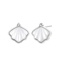 Elegant S925 sterling silver ginkgo leaf stud earrings with white mother of pearl inlay - 925 Silver / White Gold