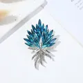 Elegant wheat stalk brooch with blue crystals and silver finish on textured marble - Crystal Flower Style 10 (7.1*5cm)