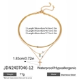 Ensemble collier triple couche en acier inoxydable doré avec pendentif bleu et croix - 38/41/45+6cm / Collier à Trois Rangs avec Plaque Bleue et Croix (JDN2407046-12)