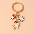 Christmas reindeer and snowflake keychain with gold finish and white enamel charms - Reindeer Style
