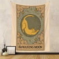 Detailed close-up of a bohemian tarot tapestry featuring a cat under the waning moon - 73X95CM / Waning Moon Cat - Brushed Fabric