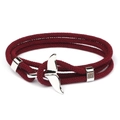Red braided cord bracelet with silver whale tail buckle in a nautical style - Silver Whale Tail Buckle / Burgundy