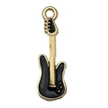Enamel black and gold electric guitar charm pendant for DIY jewelry making - Large Black Guitar