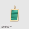 Rectangular stainless steel 14K gold pendant with inlaid green malachite 22.5x15mm - Gold + Green