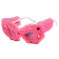 Occhiali da sole a cuore in peluche rosa con strass colorati e stanghette bianche - Rosa Rosso