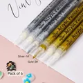 Set da 6 pennarelli acrilici nail art oro e argento metallizzato con punta fine da 0,7 mm - Set da 6 pezzi / Oro/Argento