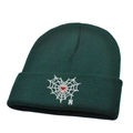Dark green beanie featuring heart spider web embroidery and small white spider detail - M (56-58cm) / Dark Green