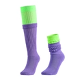 Winter slouch socks in purple and green knit cotton displayed on a white background - Light Purple & Neon Green
