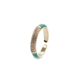 Detailed view of adjustable gold ring with turquoise enamel and micro-set zircon accents - Light Blue