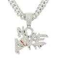 Détail du pendentif NO LOVE argenté avec strass et cœur rouge sur chaîne cubaine - Parure Collier NO LOVE (Avec Chaîne Cubaine 50 cm) / Argenté