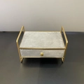 Gray velvet jewelry drawer with gold metal frame and minimalist circular pull handle - Grey Single Layer Drawer Box