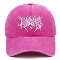 Vintage rose pink washed cotton baseball cap with white Gothic style embroidery - Adjustable / Rose Red