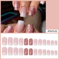 Faux ongles ballerine longs avec dégradé rose et blanc et détails pailletés rose brillant - Rose Blanc Ombre Grandes Paillettes (JP0470-02)