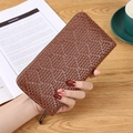 Elegant brown woven leather long wallet for women with zip-around closure - Coffee